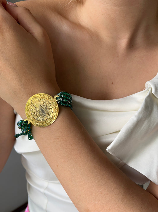 Pulsera religiosa con dije en broce de 24KL