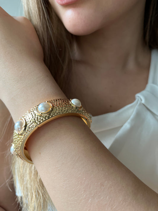 Brazalete de Rodio con Perlas