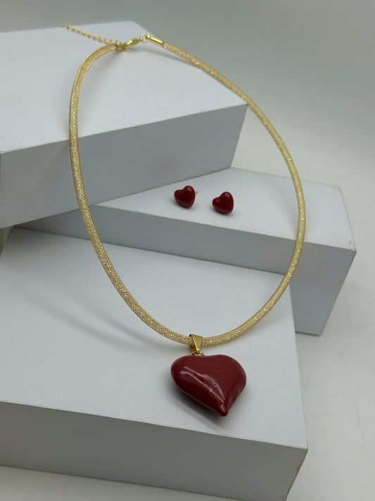 Set de Cadena  Corazon rojo