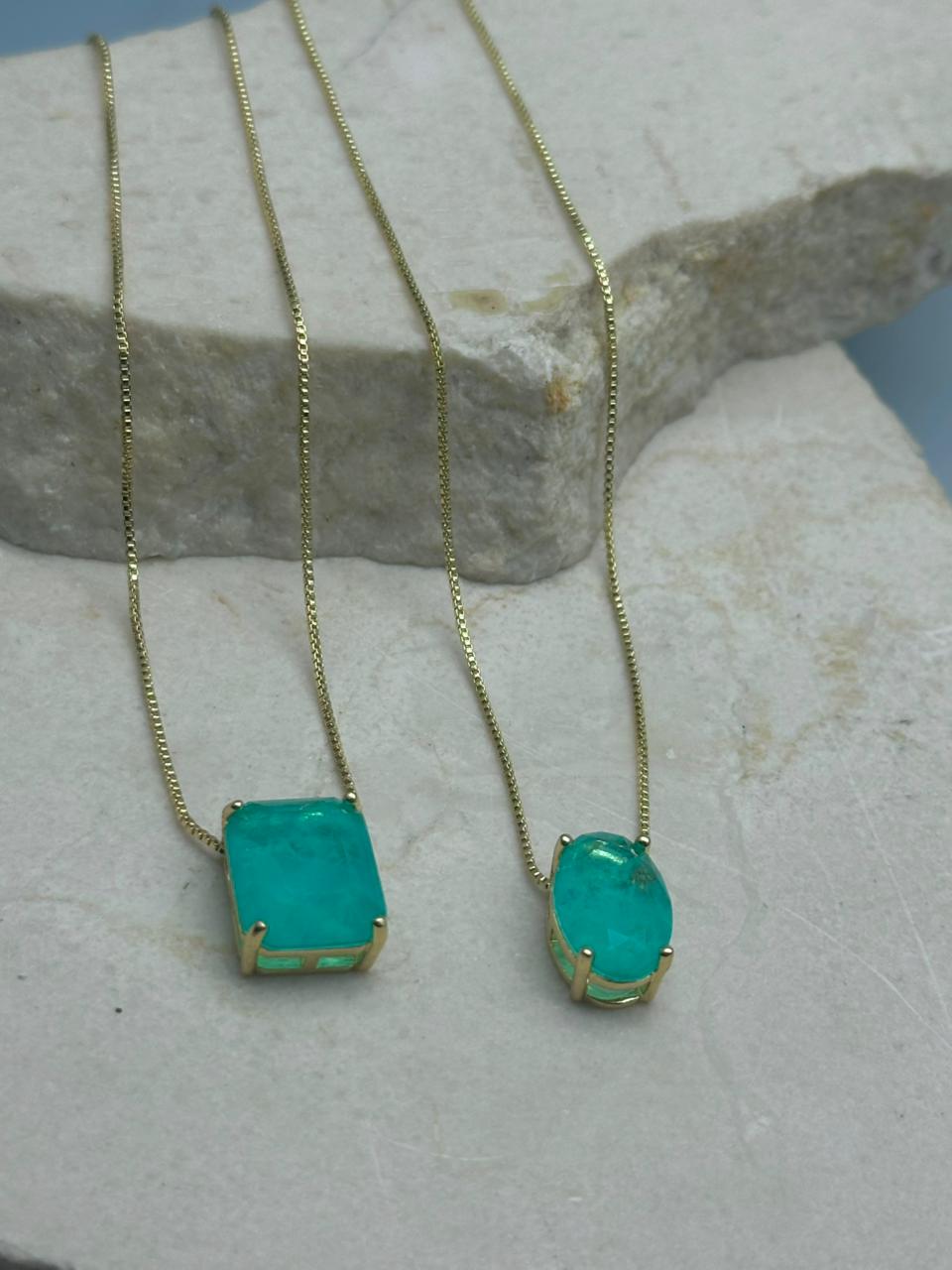 Cadena con dije Esmeralda Cuadrado y Ovalado 15mm