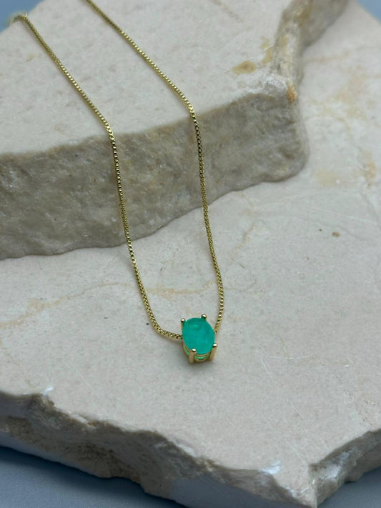 Cadena con dije Esmeralda Ovalado Mini 8mm